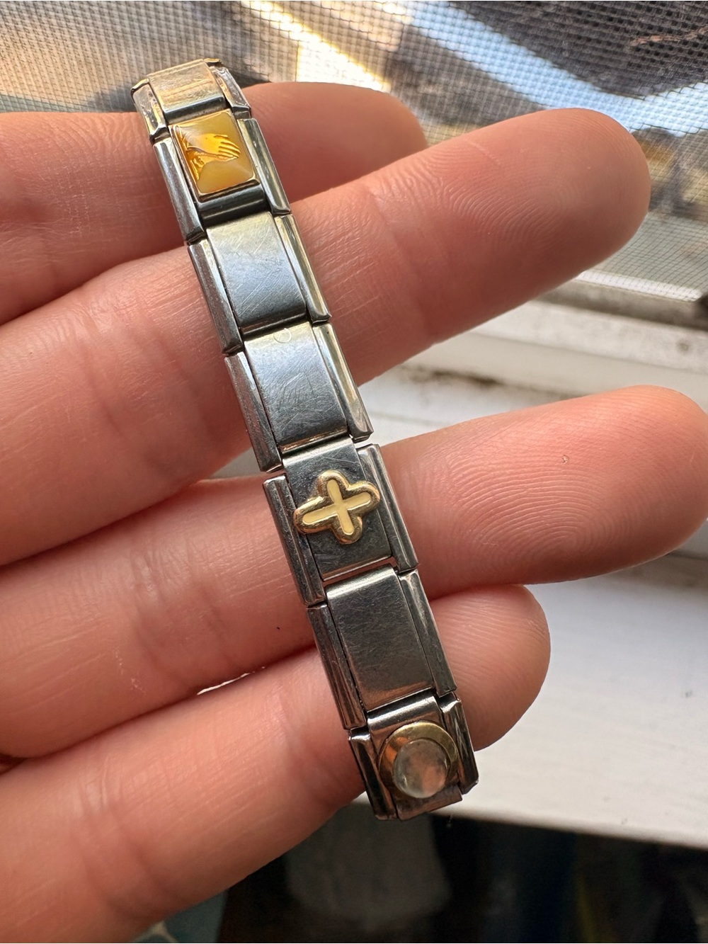 Roma Stainless Steel Italian Modular Charm Bracelet, Silver & Gold Accents